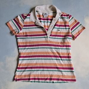Lacoste Womens Multicolor Striped Polo Golf Shirt Athleisure Shirt Sportswear